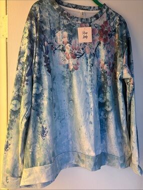 Pixie Lady Light Blue Floral Long-Sleeve Blouse